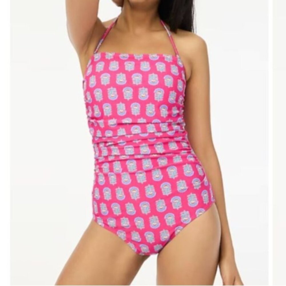NWT J.Crew Swimsuit Factory Women's Sz L Pink Floral Printed Strapless One-Piece